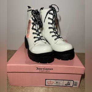 Juicy Couture White and Black Women’s Carme Combat Platform Boot US Size 8.5.